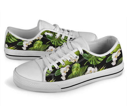 Tropical Flower Pattern Print Design TF026 White Bottom Low Top Shoes