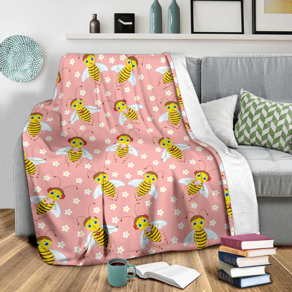 Bee Pattern Print Design BEE07 Fleece Blanket