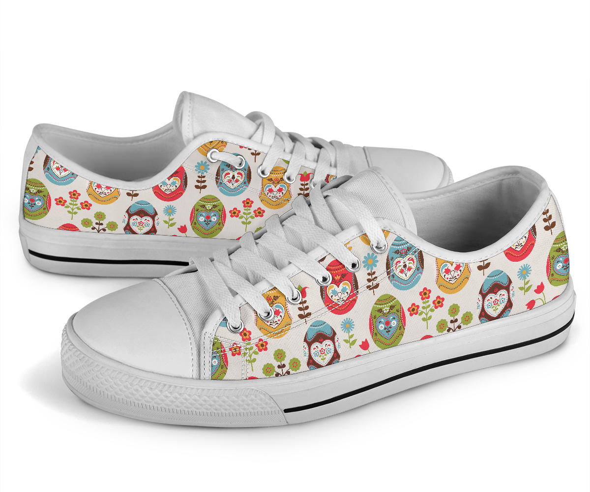 Easter Eggs Pattern Print Design RB011 White Bottom Low Top Shoes