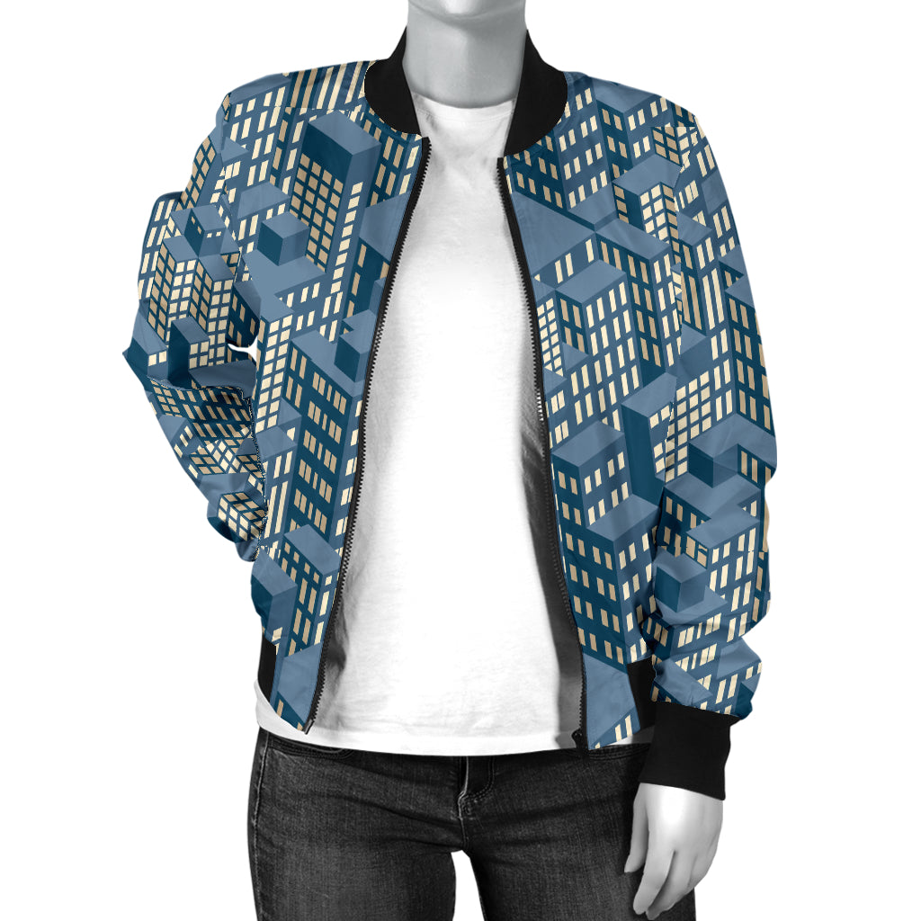 City Pattern Print Design 01 Women's Bomber Jacket