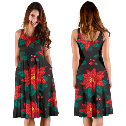 Poinsettia Pattern Print Design POT07 Midi Dress