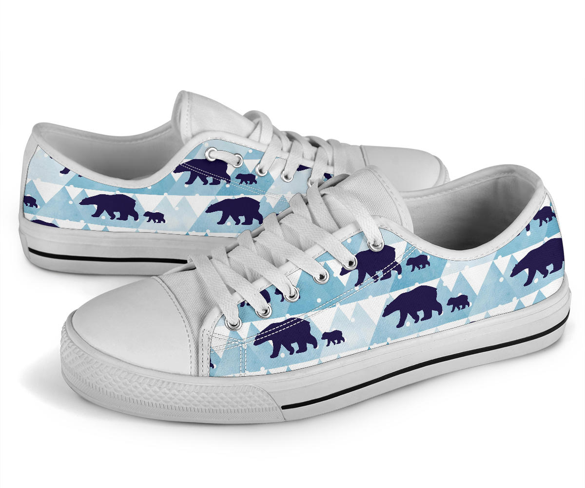 Bear Pattern Print Design BE01 White Bottom Low Top Shoes