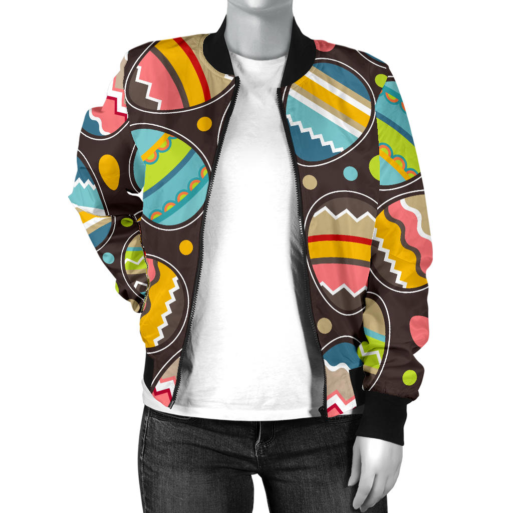 Easter Eggs Pattern Print Design RB03 Women Bomber Jacket