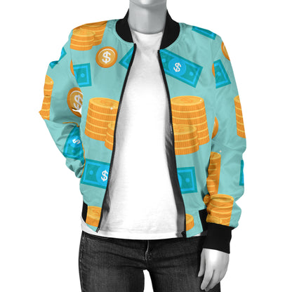 Money Pattern Print Design 03 Women's Bomber Jacket