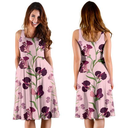 Peony Pattern Print Design PE09 Midi Dress