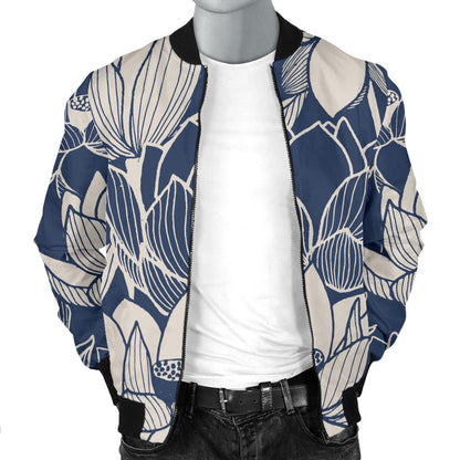 Water Lily Pattern Print Design WL04 Men Bomber Jacket