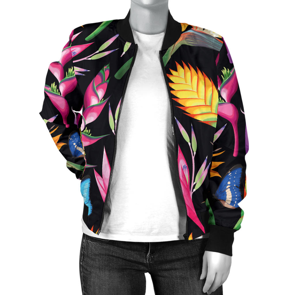 Tropical Flower Pattern Print Design TF016 Women Bomber Jacket