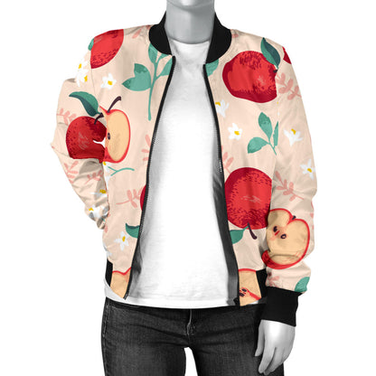 Apple Pattern Print Design AP06 Women Bomber Jacket