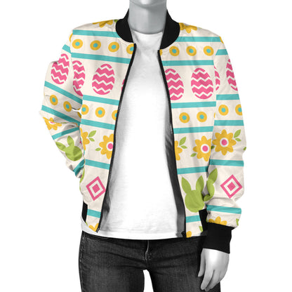 Easter Eggs Pattern Print Design RB016 Women Bomber Jacket