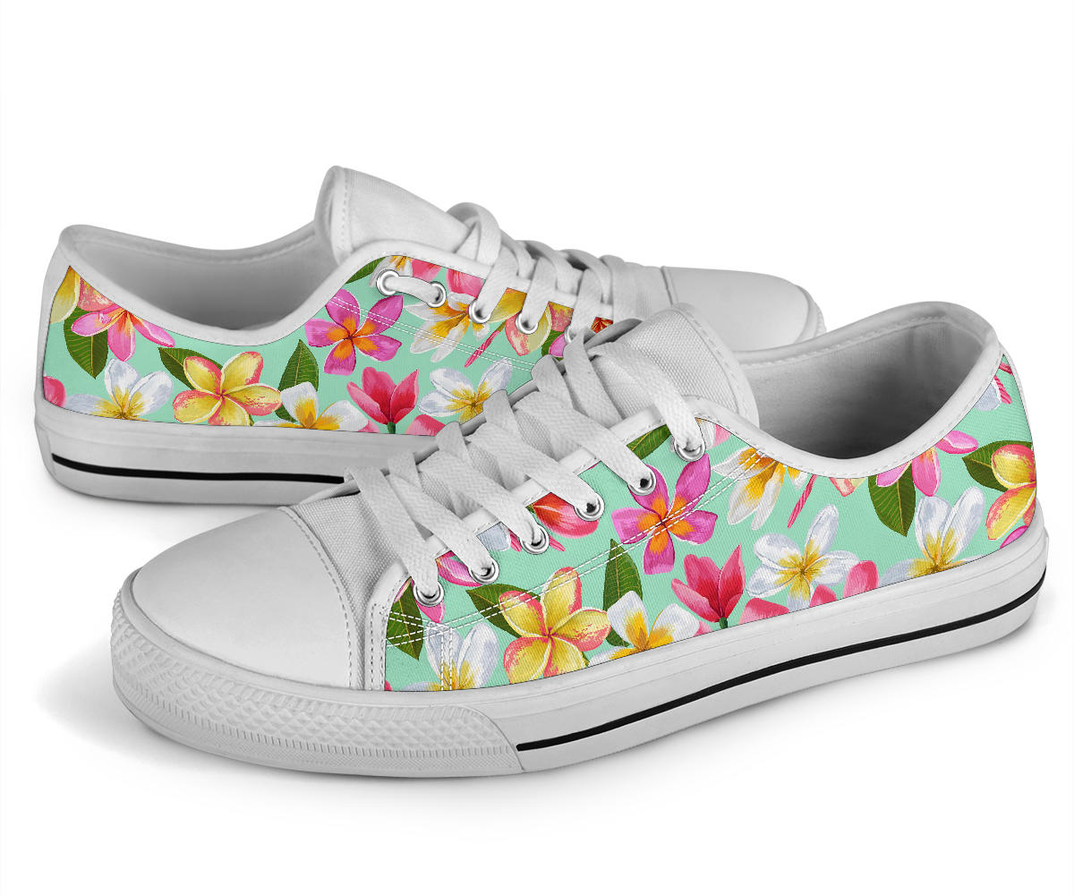 Plumeria Pattern Print Design PM014 White Bottom Low Top Shoes