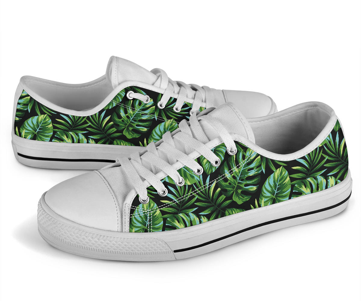 Palm Leaves Pattern Print Design PL013 White Bottom Low Top Shoes