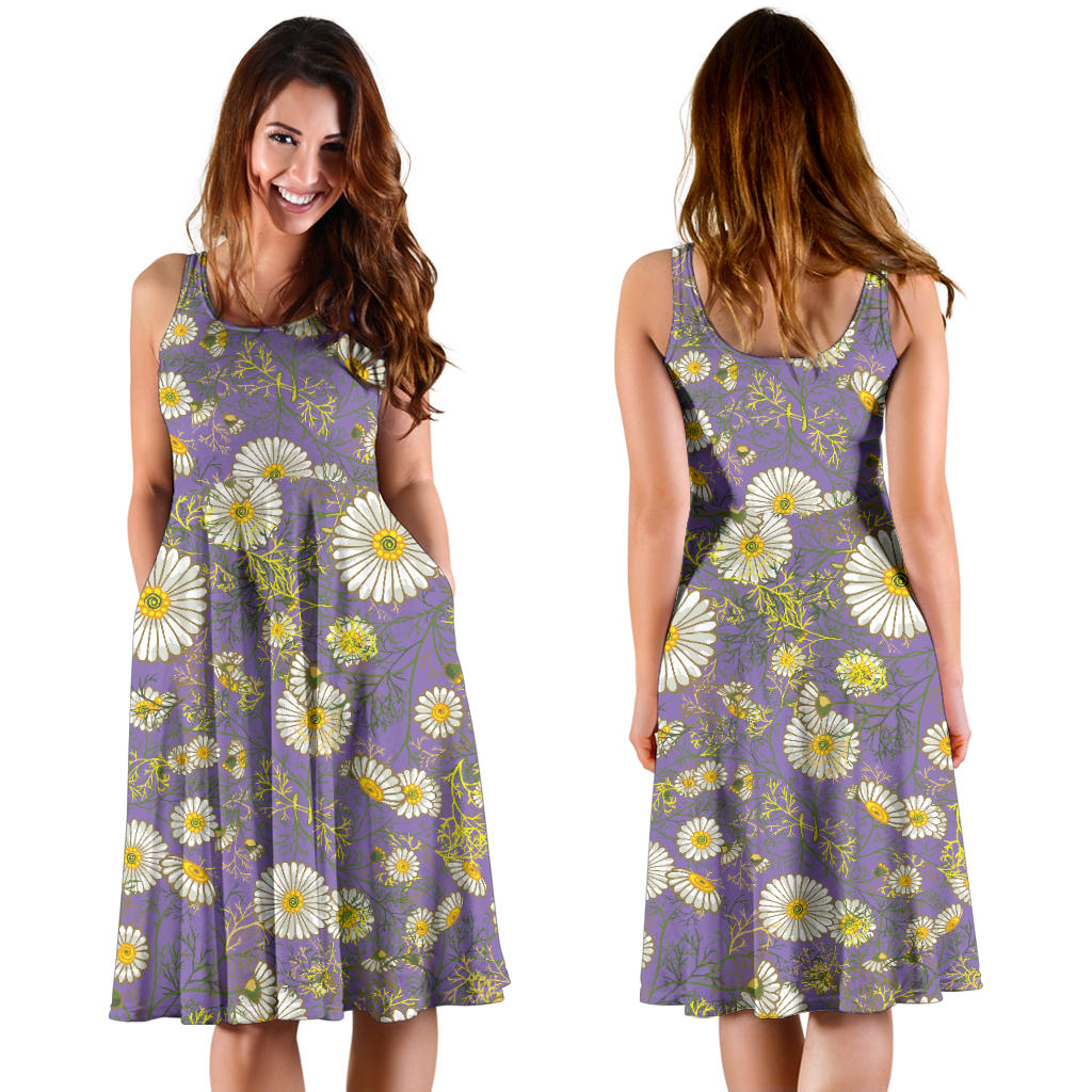 Daisy Pattern Print Design DS011 Midi Dress
