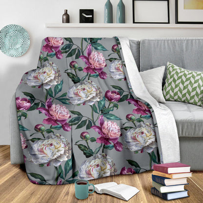Peony Pattern Print Design PE01 Fleece Blanket