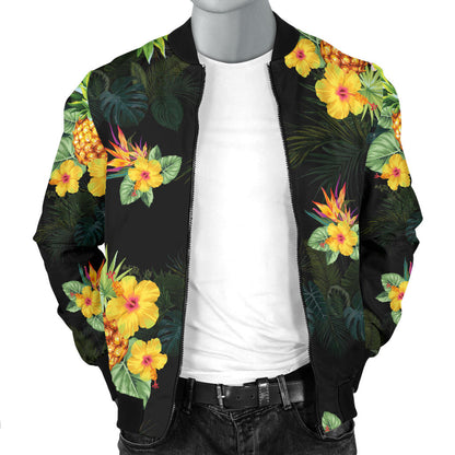 Pineapple Tropical Flower Print Pattern Men Bomber Jacket