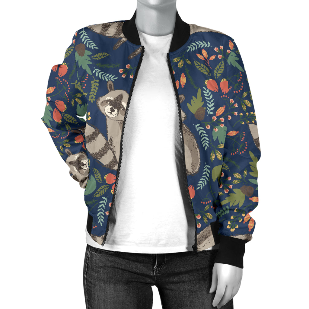 Raccoon Pattern Print Design A02 Women's Bomber Jacket