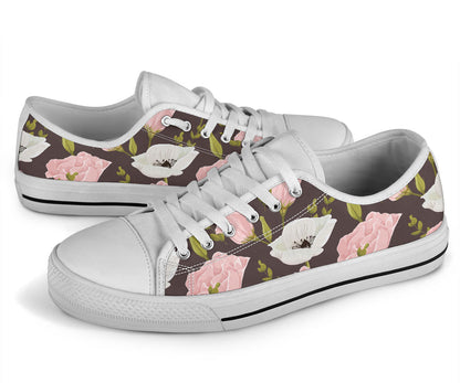 Anemone Pattern Print Design AM011 White Bottom Low Top Shoes