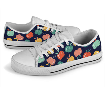 Apple Pattern Print Design AP09 White Bottom Low Top Shoes
