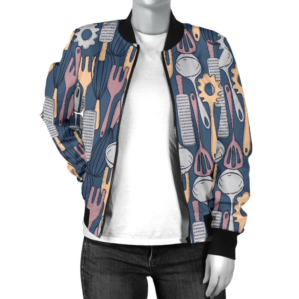 Cooking Kitchen Tools Pattern Print Design 05 Women's Bomber Jacket