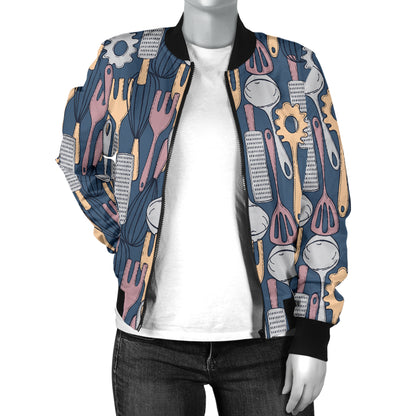 Cooking Kitchen Tools Pattern Print Design 05 Women's Bomber Jacket
