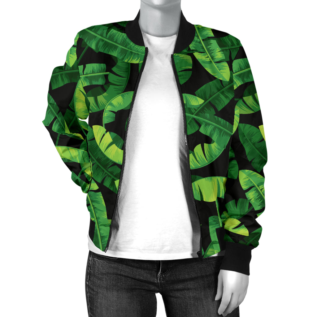Banana Leaf Pattern Print Design 02 Women's Bomber Jacket