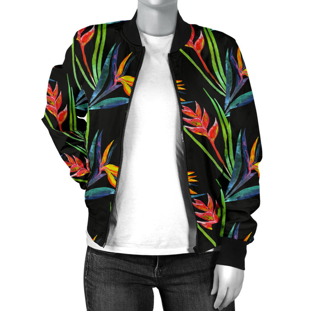 Heliconia Pattern Print Design HL04 Women Bomber Jacket