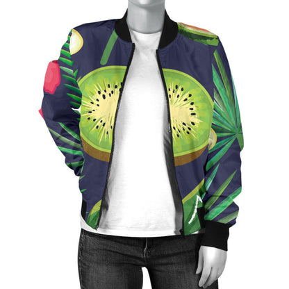 Tropical Fruits Pattern Print Design TF05 Women Bomber Jacket