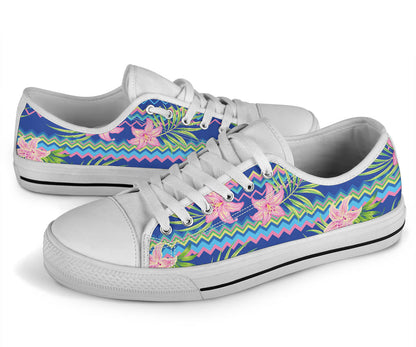 Lily Pattern Print Design LY015 White Bottom Low Top Shoes