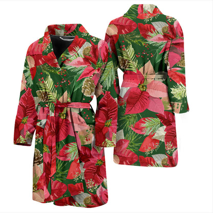 Poinsettia Pattern Print Design POT03 Men Bathrobe
