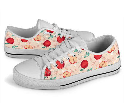 Apple Pattern Print Design AP06 White Bottom Low Top Shoes