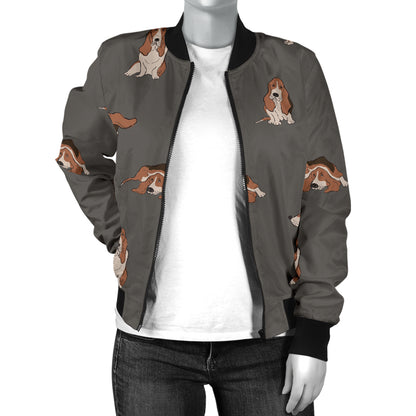 Basset Hound Pattern Print Design 03 Women's Bomber Jacket