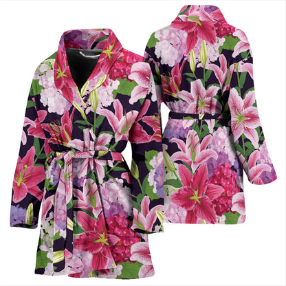 Lily Pattern Print Design LY017 Women Bathrobe