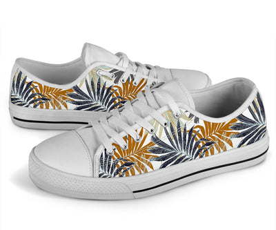 Colorful Tropical Palm Leaves White Bottom Low Top Shoes