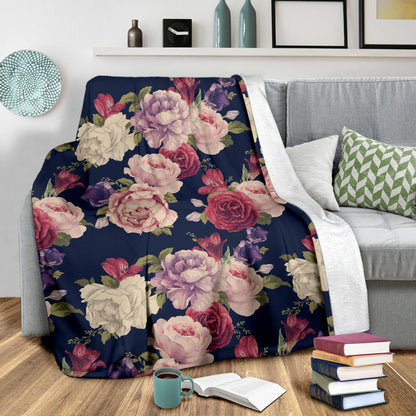 Peony Pattern Print Design PE03 Fleece Blanket
