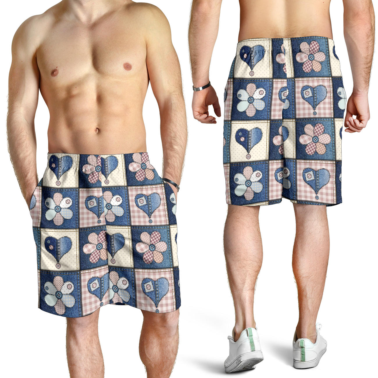Patchwork Heart Flower Pattern Print Design 01 Mens Shorts
