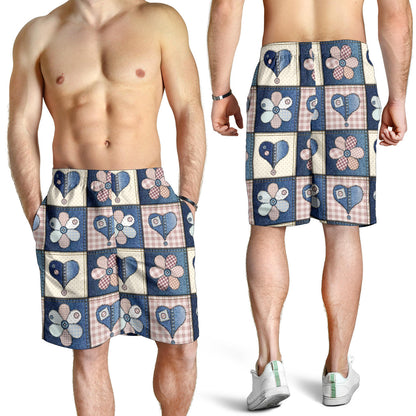 Patchwork Heart Flower Pattern Print Design 01 Mens Shorts