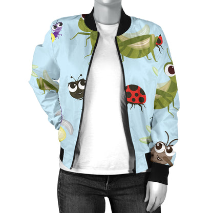 Ladybug Pattern Print Design 01 Women's Bomber Jacket