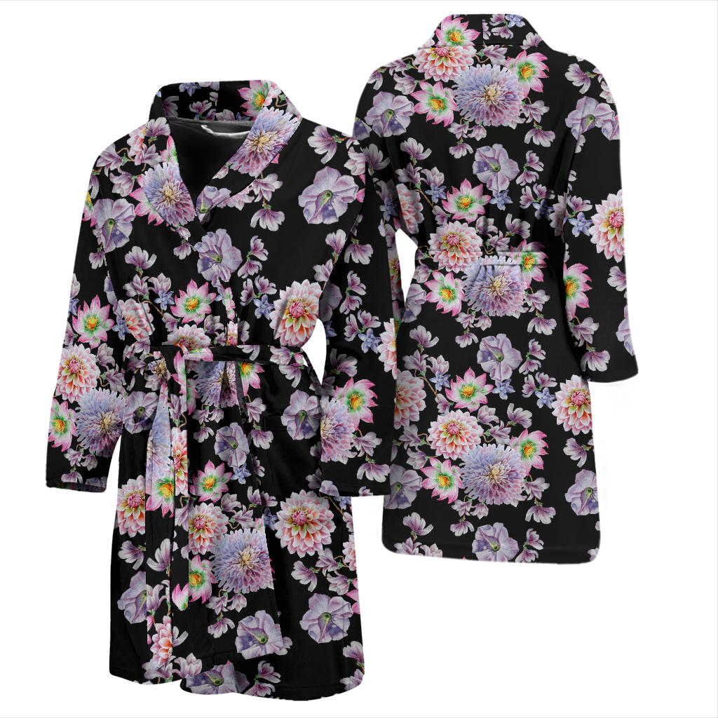 Dahlia Pattern Print Design DH012 Men Bathrobe