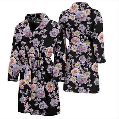Dahlia Pattern Print Design DH012 Men Bathrobe