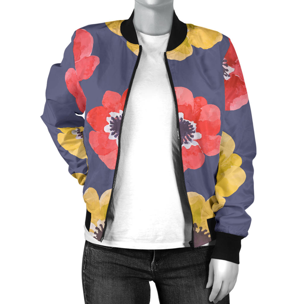 Anemone Pattern Print Design AM010 Women Bomber Jacket