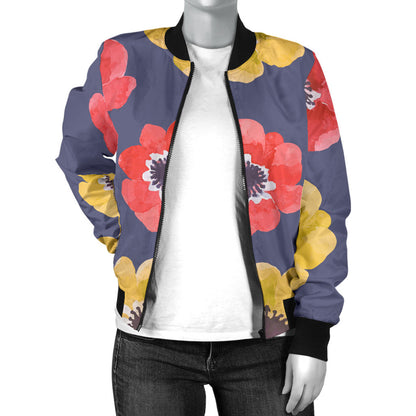 Anemone Pattern Print Design AM010 Women Bomber Jacket