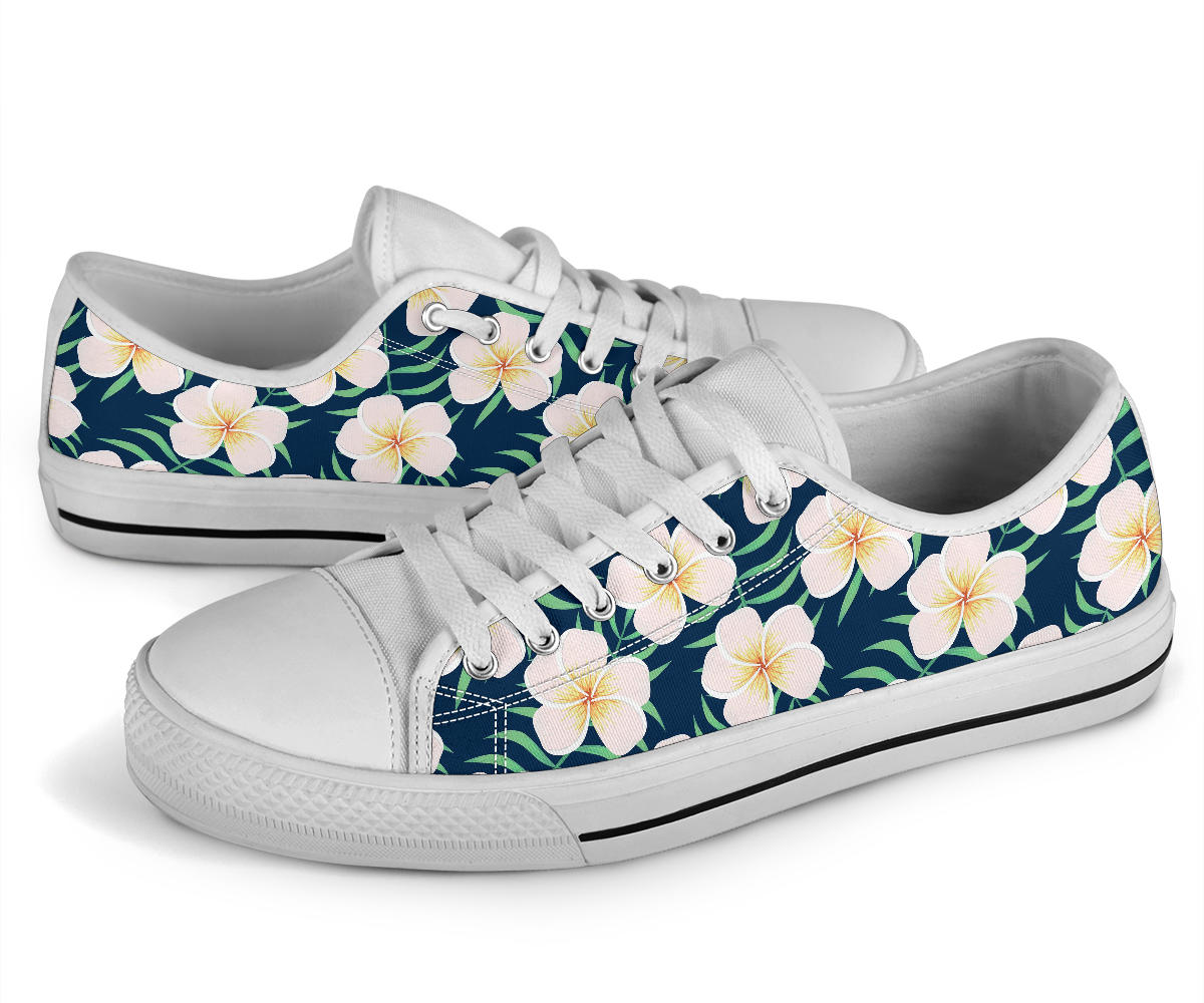 Pink Plumeria Pattern Print Design PM016 White Bottom Low Top Shoes