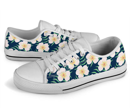 Pink Plumeria Pattern Print Design PM016 White Bottom Low Top Shoes