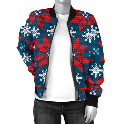 Poinsettia Pattern Print Design A02 Women's Bomber Jacket