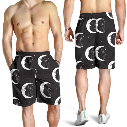 Moon with Cat Pattern Print Design 04 Mens Shorts