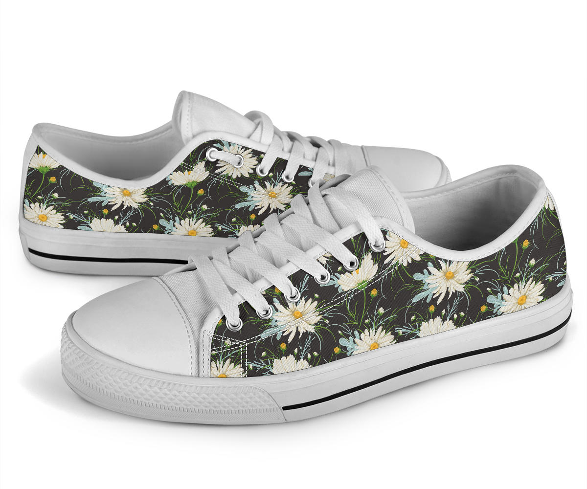 Daisy Pattern Print Design DS08 White Bottom Low Top Shoes