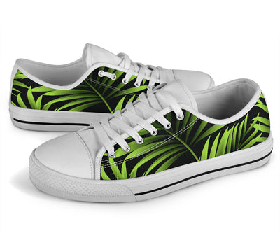 Green Neon Tropical Palm Leaves White Bottom Low Top Shoes