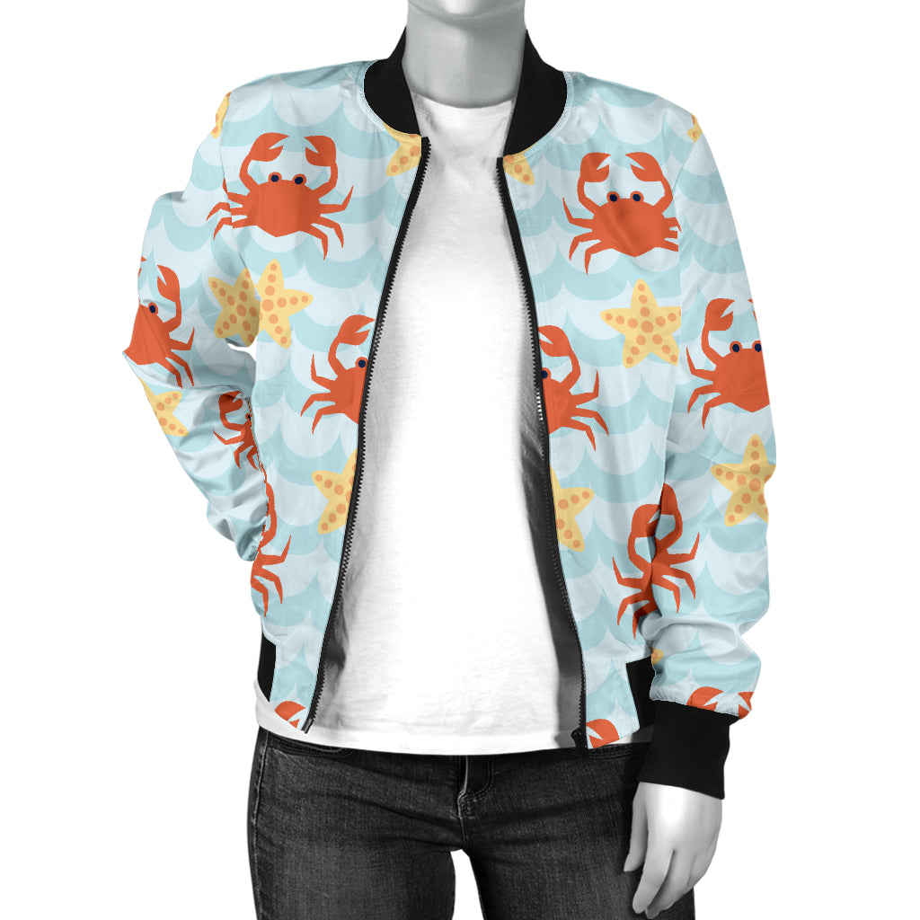 Crab Pattern Print Design 03 Women's Bomber Jacket