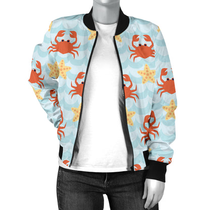 Crab Pattern Print Design 03 Women's Bomber Jacket