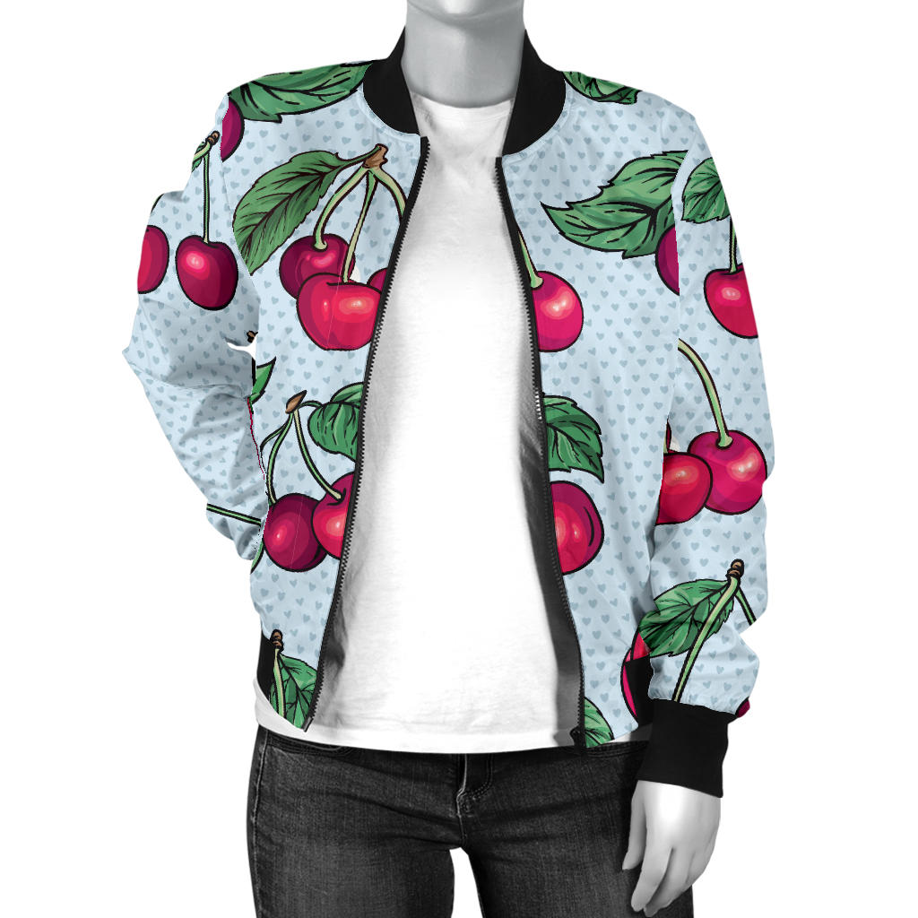 Cherry Pattern Print Design CH01 Women Bomber Jacket