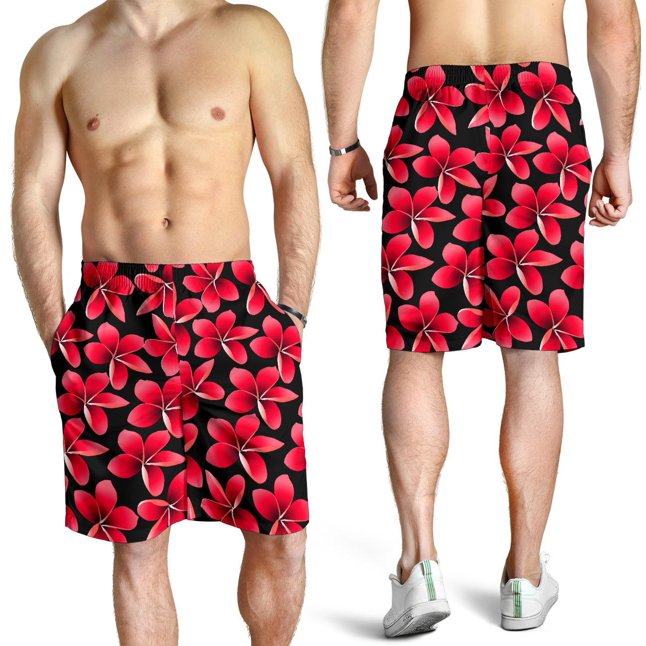 Red Plumeria Pattern Print Design PM025 Mens Shorts